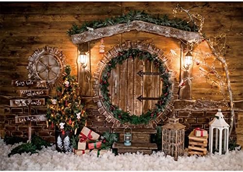 Shensu Ahır Kapı Zemin Noel Kutlama Kar Tanesi Noel Ağacı Hediye Rustik 8x6ft Vinil Fotoğraf Arka Plan Düğün Parti Olay Festivali