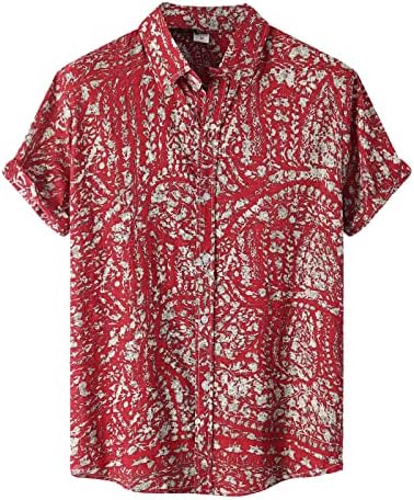ZDFER için Kısa Kollu Gömlek Mens, Hawaiian Baskılı Plaj Tek Göğüslü Turn-Aşağı Yaka Tee Gömlek Casual Parti Tops