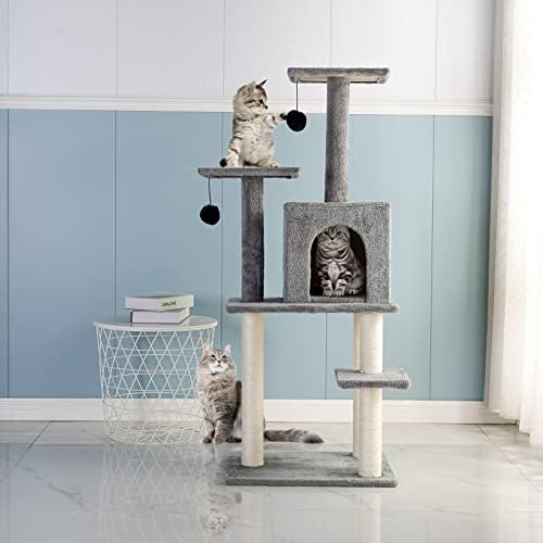 Guolarizi 49 inç Kedi Kulesi Kedi Oyun Evi Kedi Aktivite Ağacı Daire Tırmalama sisal Sütun Kedi Ağacı Kedi Kumu Kitty Kumu kedi