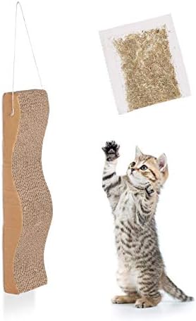 Relaxdays Catnipli Oluklu Kedi Tırmalama Pedi, Karton Kaşıyıcı Oyuncak, Asma, HWD 5,5 x 45,5 x 12 cm, Kahverengi