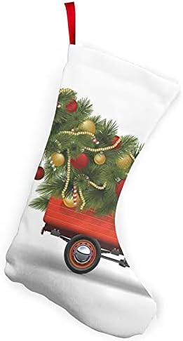 Neduolee Noel Çorap Kırmızı Retro Tarzı Çiftlik Kamyon ve Büyük Noel Ağacı ile Tinsel Topları Şeker Noel Decorations10in