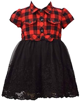 Bonnie Jean Noel Elbisesi-Bebek, Yürümeye Başlayan Çocuk ve Küçük Kızlar için Tatil Buffalo Kontrol Elbisesi, 5 Kırmızı / Siyah