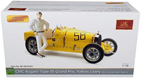 Bugatti T35 58 Grand Prix Sarı Üniforma ile bir Kadın Racer Heykelcik Sınırlı Sayıda 600 Parça Dünya Çapında 1/18 Diecast Model