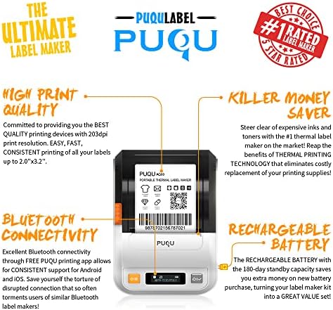 PUQU Etiket Makinesi / Taşınabilir Bluetooth Termal Etiket Yazıcısı Q00 Şarj Edilebilir Pil ile, Giyim, Takı, Perakende, Posta,