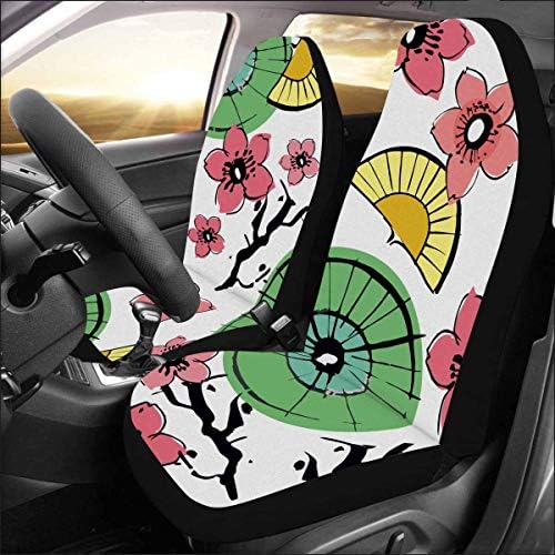 InterestPrint Araba SUV için Evrensel Koltuklar Her Parça Farklı Baskı Çiçekleri, Fanlar ve Japon Şemsiyeleri ile