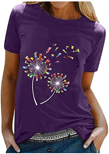 Karahindiba Gömlek Kadın Çiçek Grafik Tees bir Dilek Tişörtleri Kısa Kollu O Boyun Yaz Tatil Bluzlar Tops