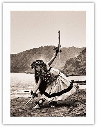 Çubuklu Pua (Kala'au) - Hawaii Hula Dansçısı - Alan Houghton'un Vintage Sepya Tonlu Fotoğrafı c.1960'lar - %100 Saf Karbon Arşiv