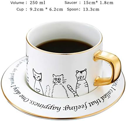 Tabaklı Çay Kahve Fincanları, Kemik Çini Porselen Fincan, Hediye Kutusu ve Hediye Çantası Dahil-7.4 oz, Beyaz Kedi