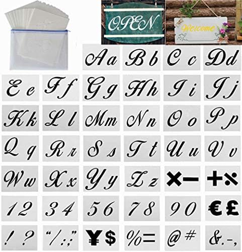 40 Adet Boyama mektup şablonlar ahşap, yeniden kullanılabilir yıkanabilir plastik sanat şablonlar şablon kaligrafi yazı tipi