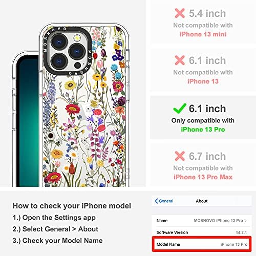 MOSNOVO iPhone 13 Pro Kılıf ile Uyumlu, Kız Kadınlar için Kır Çiçeği [Buffertech Darbe ] Şeffaf TPU Tampon Temizle Telefon Kılıfı