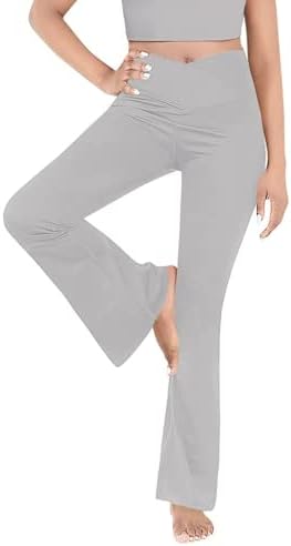 Kadın Çapraz Bel Flare Bootcut Yoga Pantolon Crossover Yüksek Bel Geniş Bacak Karın Kontrol Egzersiz Tayt Flare Pantolon